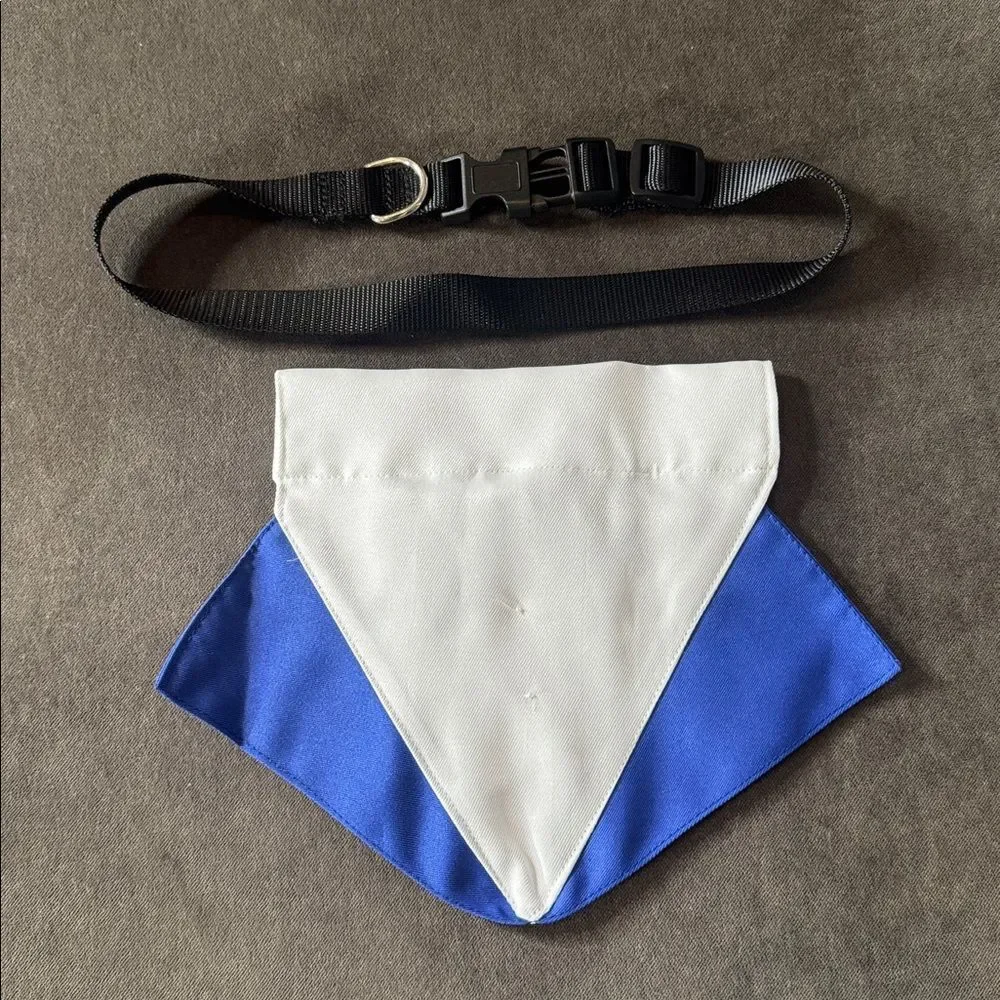 Blue and White Tuxedo Suit Design Pet Dog Bandana with attached Bow Tie NEW